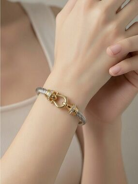 Stainless Steel 18K Gold Plated Cable Hook Bracelet